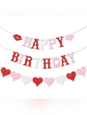 Glitter Valentines Birthday Decorations Banner